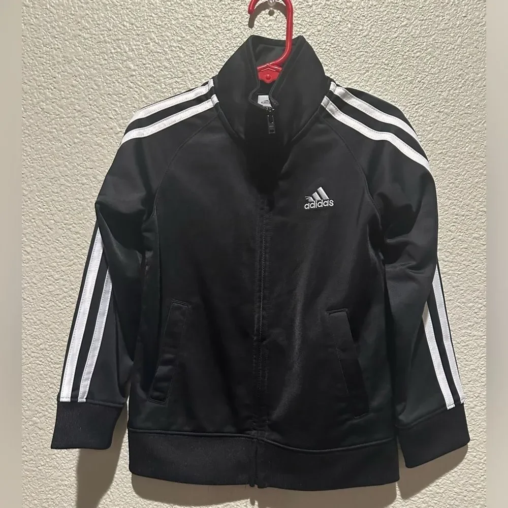 Adidas Unisex Classic Black with White Stripe Tracked Boy Jacket Size 4T